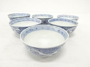 古伊万里　染付　線描き花唐草　汲出　6客揃